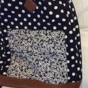 Prince Fox Polka Dot Flowers Fabric Backpack Black White